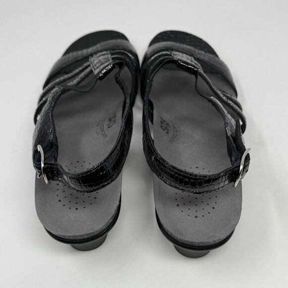 SAS Allegro Sandals Womens 10 N Narrow Black Leather Croc Print Pump Strappy - Picture 10 of 15